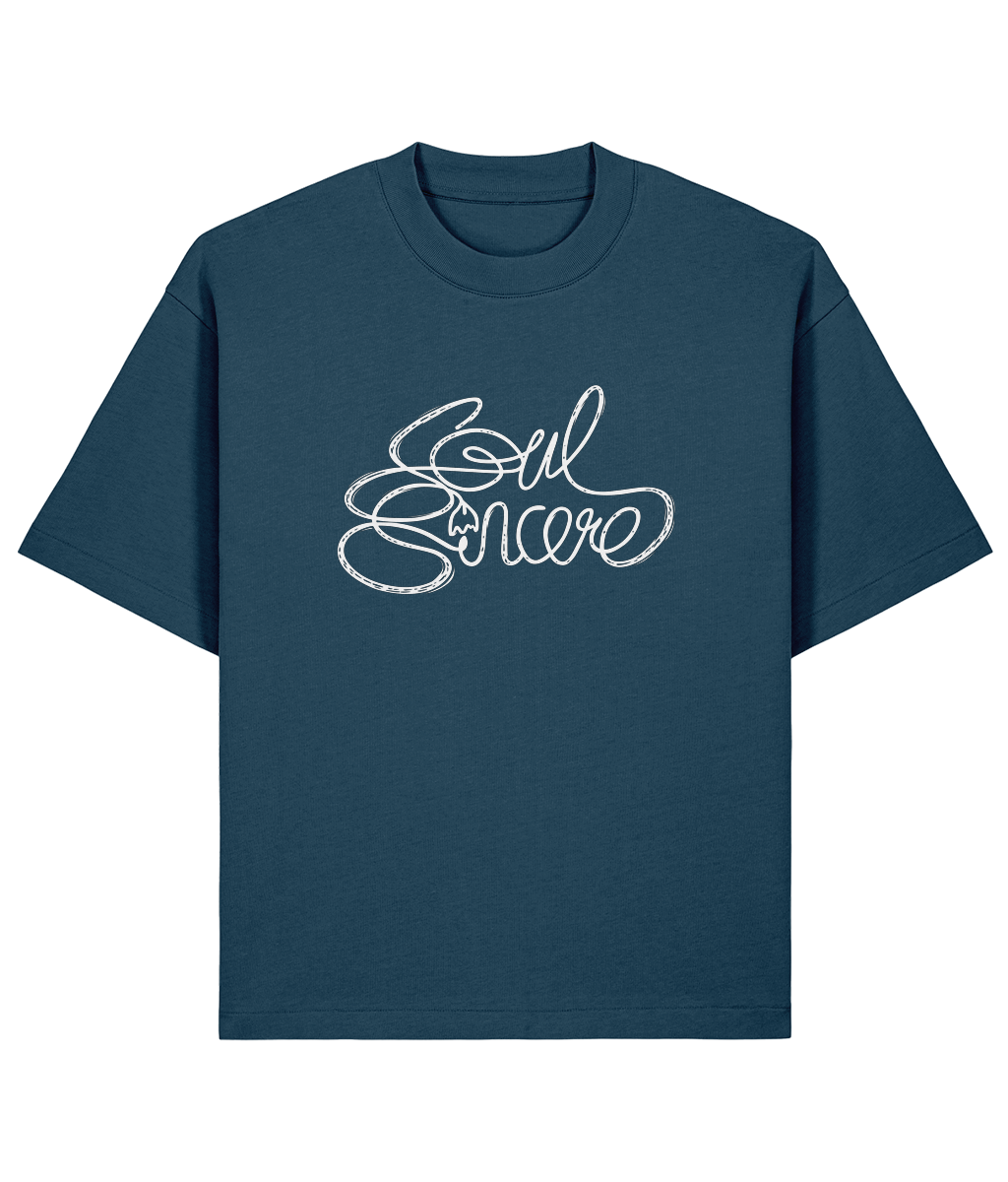 Soul Sincere Signature Script 280gsm heavyweight tee in Deep Teal. Front view showcasing the centre-chest print on a boxy fit streetwear t-shirt.